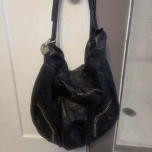 GUESS BY MARCIANO BLACK LEATHER TOTE with Silver Hardware And A Beautiful Tassle